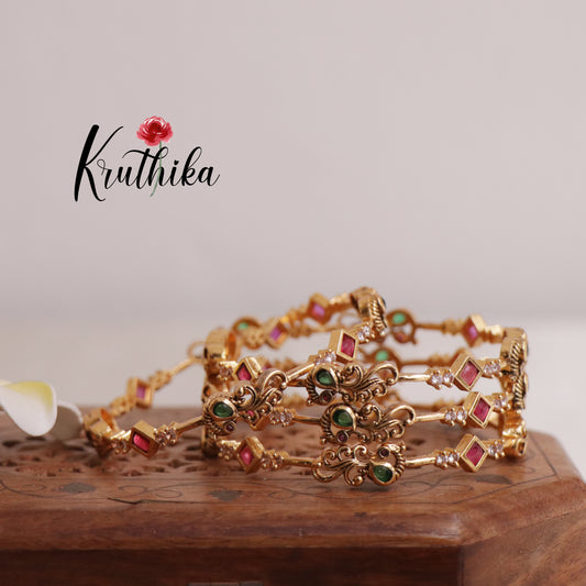 Beautiful AD Peacock Bangles B178 (Set of 4)