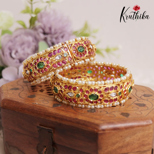 Beautiful Floral Kemp Openable Kada Bangles B360 (Set Of 2)