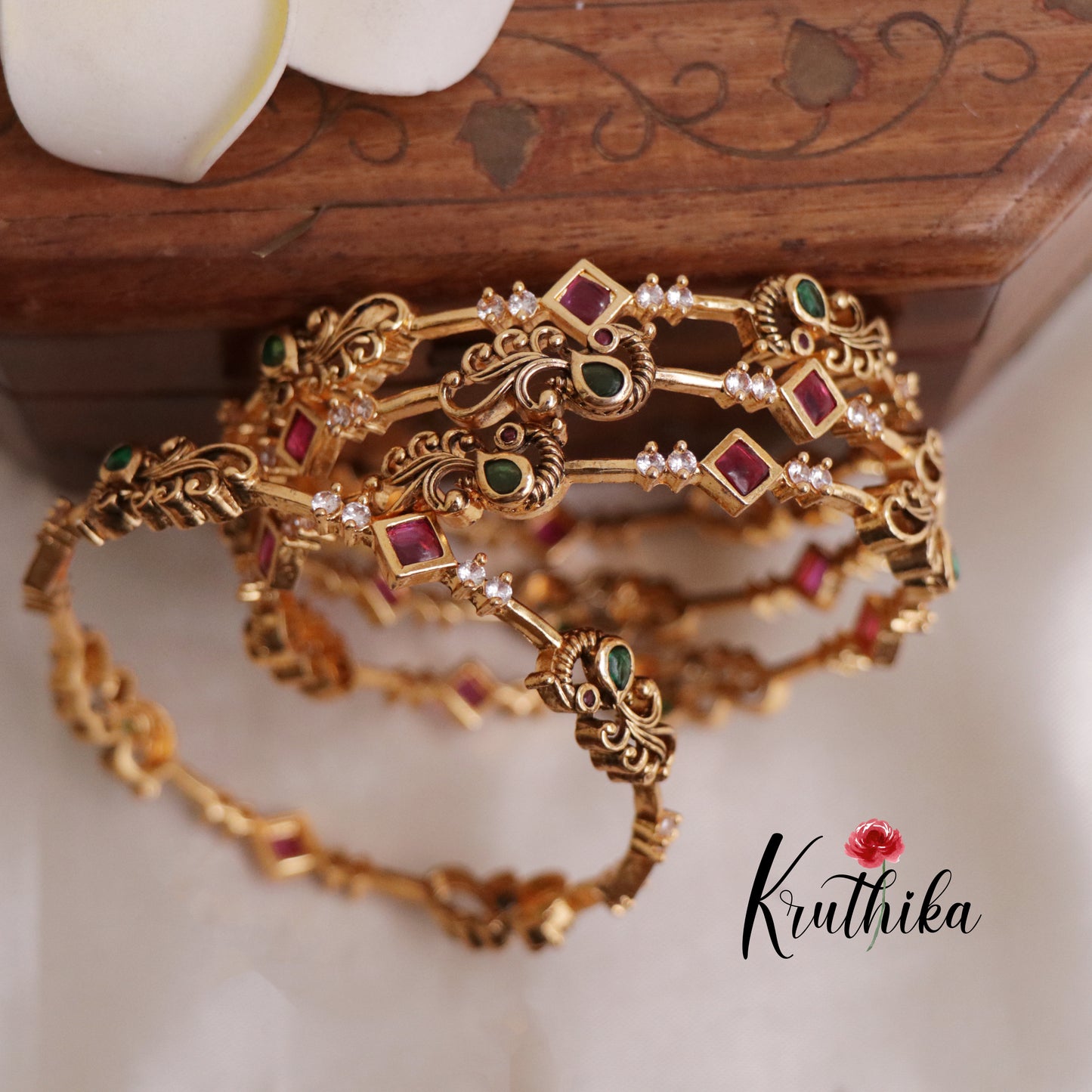 Beautiful AD Peacock Bangles B178 (Set of 4)