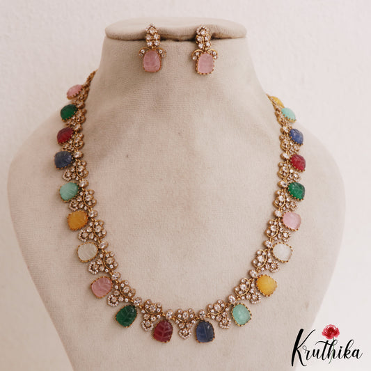 Stunning Multi Color Leaf Motifs AD Victorian Necklace LH2091