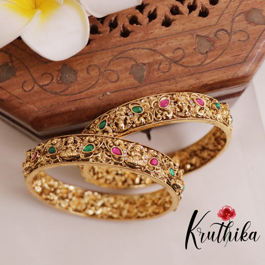Premium Gold Alike Bangles with Jadau Stones B203