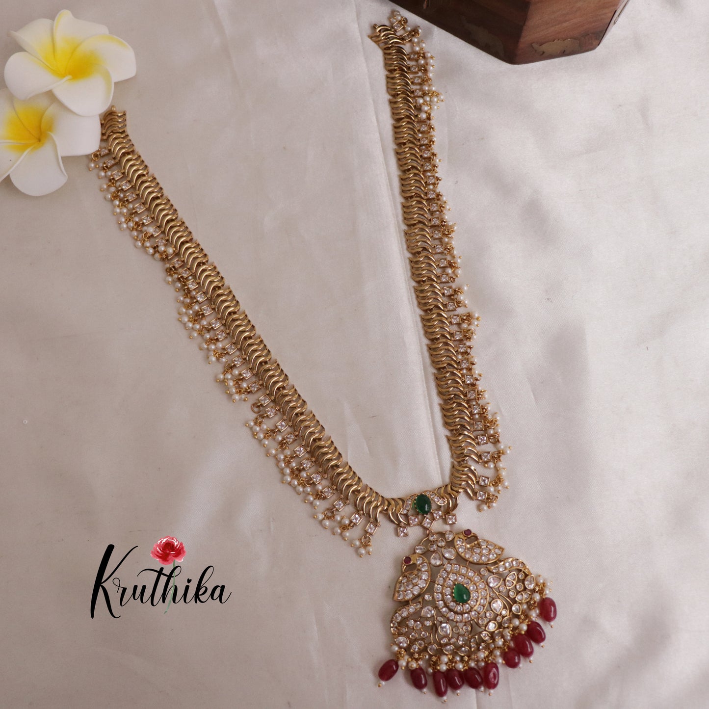 Grand Peacock Haaram with Red beads LH1839