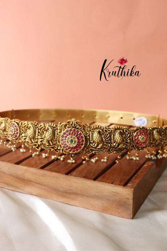 Premium Kempu Peacock Hip Belt V170