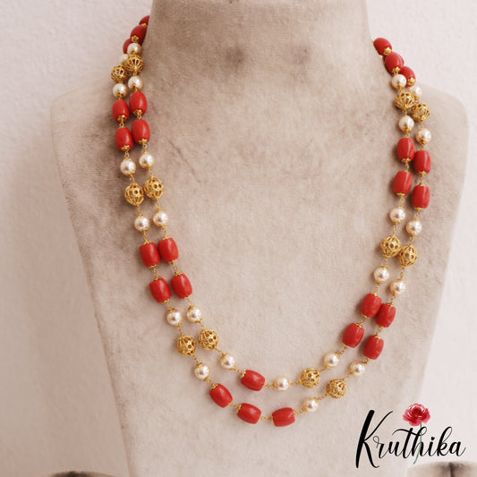 Classic Double Layered Coral Bead Mala LH2069