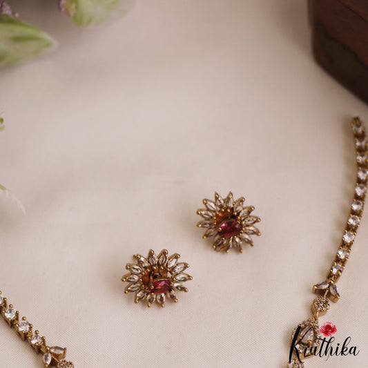 Trendy CZ Sparkling Floral Victorian Necklace With Interchangeable Stones NC2954