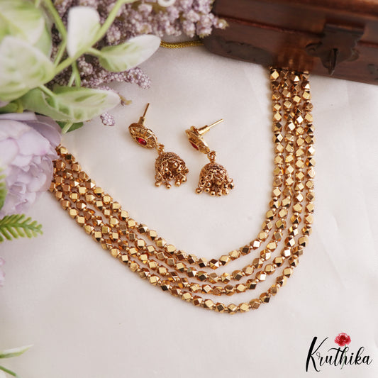 Layered golden beads necklace NC3300