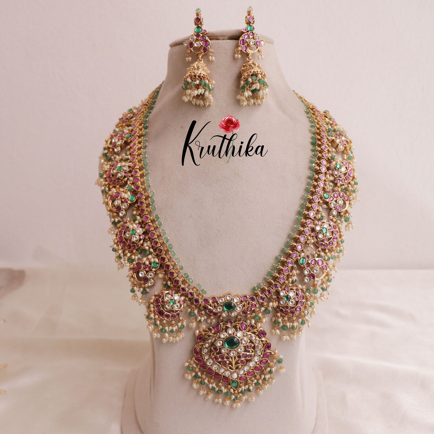 Royal Contemporary Kundan Jadau Pastel Beads Guttapoosalu Haaram LH1853