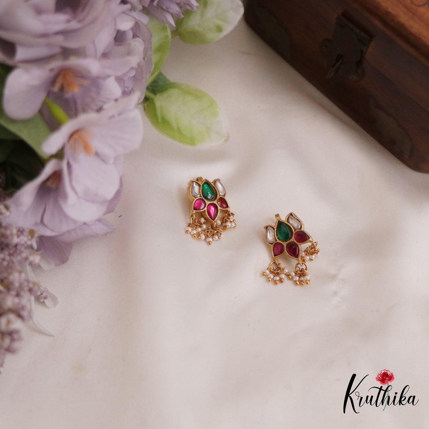 Beautiful Jadau Lotus Earcuffs | Upper Earrings | Bugadi Earrings E905