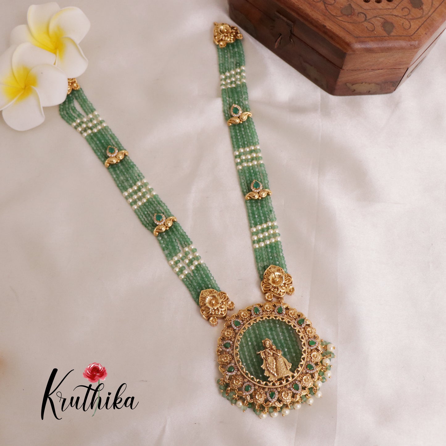 Gorgeous green beads Radha Krishna Haaram LH1844