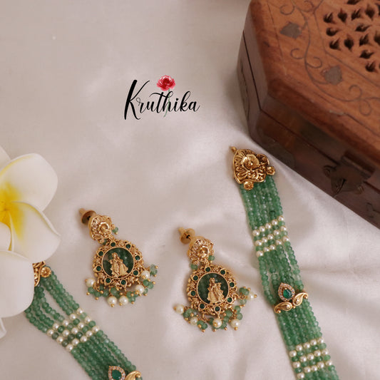 Gorgeous green beads Radha Krishna Haaram LH1844
