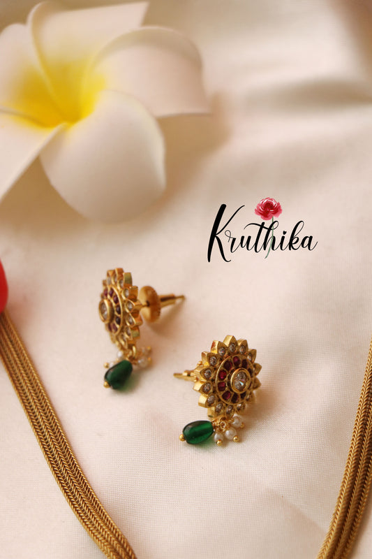 Stunning Lakshmi Peacock Chain Set with Green Beads NC1278