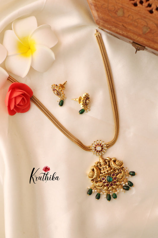 Stunning Lakshmi Peacock Chain Set with Green Beads NC1278