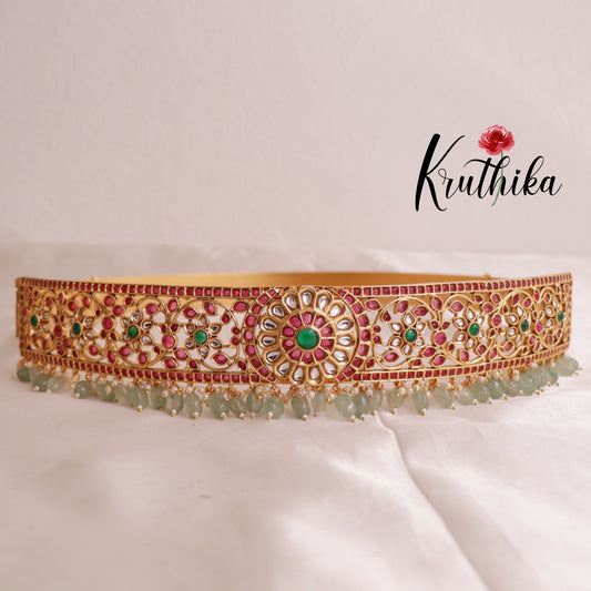 Grand Flower kempu Hip belt with pastel green V246