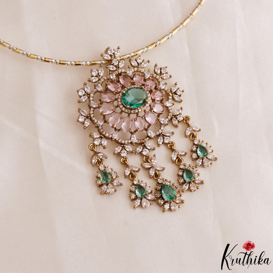 Elegant Floral Motifs CZ Victorian Hasli Pendant Set NC3166