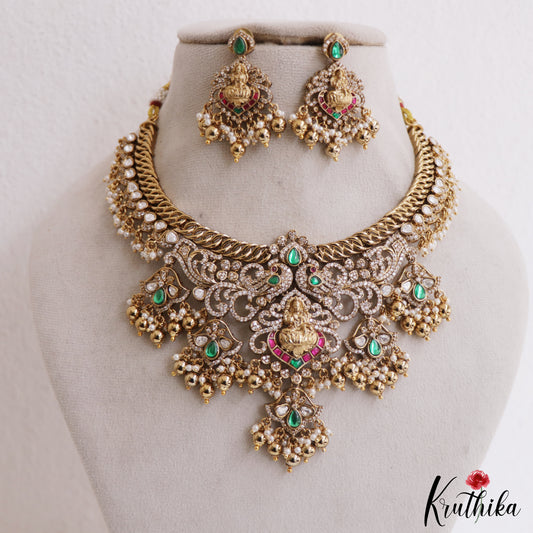 Royal moissanite Kundan Jadau Lakshmi Jalebi Pattern Necklace NC2664