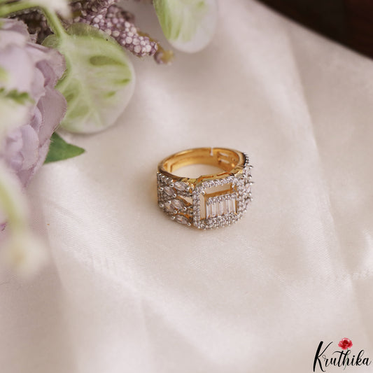 Trendy Adjustable Gold-Tone CZ Finger Ring R60