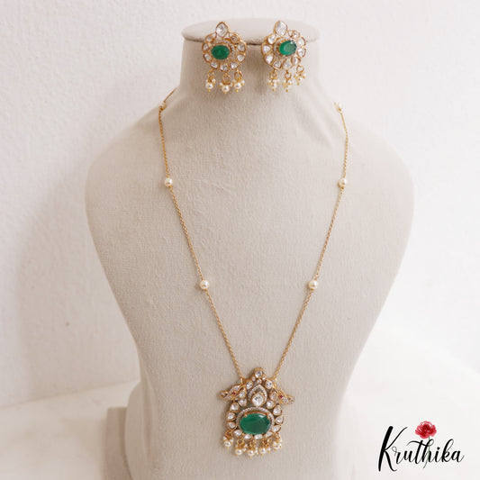 Sparkling Elephant Motifs Polki Victorian Pendant Chain Set LH2107 (Available In 4 Colors)