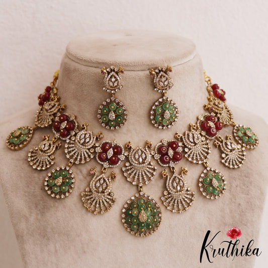 Premium Floral Peacock Motifs AD Necklace NC2835