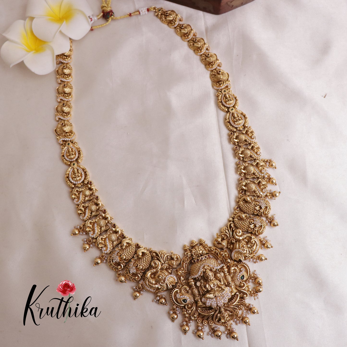 Premium Temple Lakshmi Peacock Haaram with Golden beads LH1830
