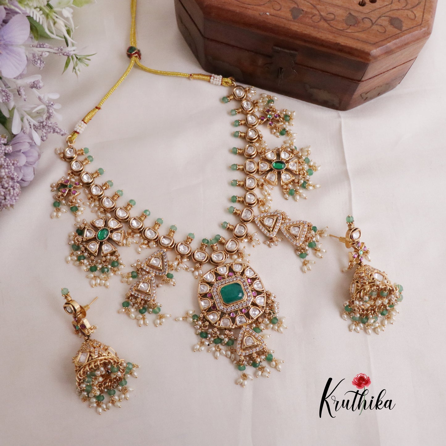 Elegant kundan Necklace with pastel Beads NC2048