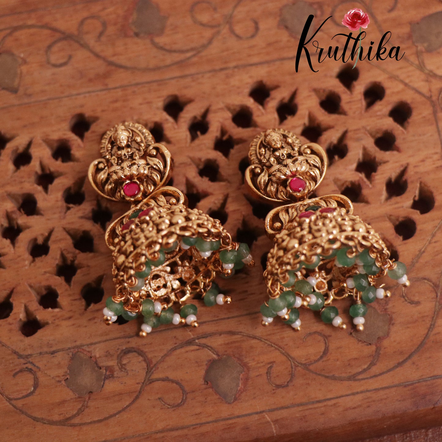 Beautiful Antique Jadau Lakshmi Jhumkas E482