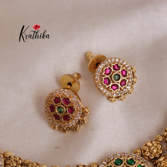 Beautiful Floral Jadau Lakshmi Necklace with Pastel Green Beads NC1916