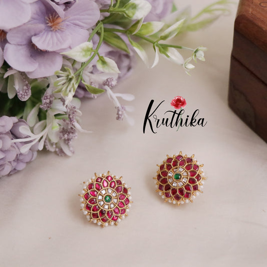Premium Multi Stone Jadau Ear Studs E512