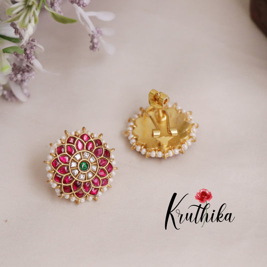 Premium Multi Stone Jadau Ear Studs E512