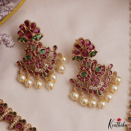 Beautiful Peacock Motifs Jadau Necklace With Pearl Drops NC3038