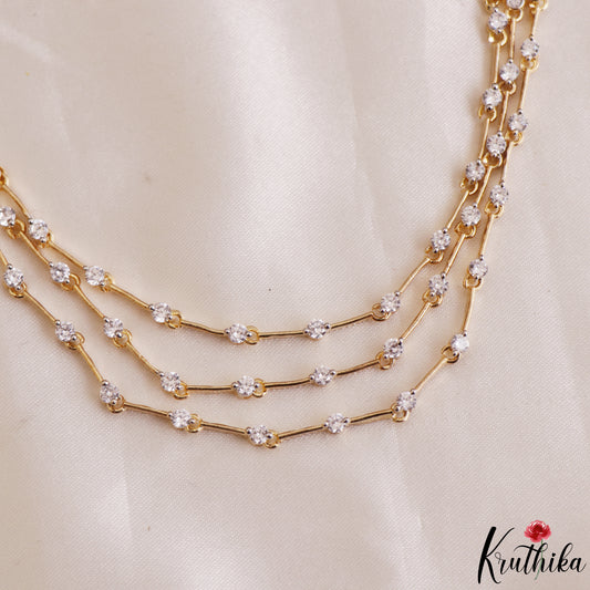Elegant Floral Motifs Multi Layered Gold-Tone AD Necklace NC3168