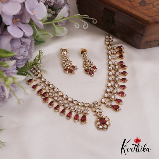 Elegant Teardrop AD Victorian Moissanite Necklace NC2667 (Available In 2 Colors)