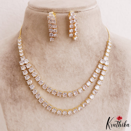 Sparkling Multi Layered Gold-Tone AD Necklace NC3169