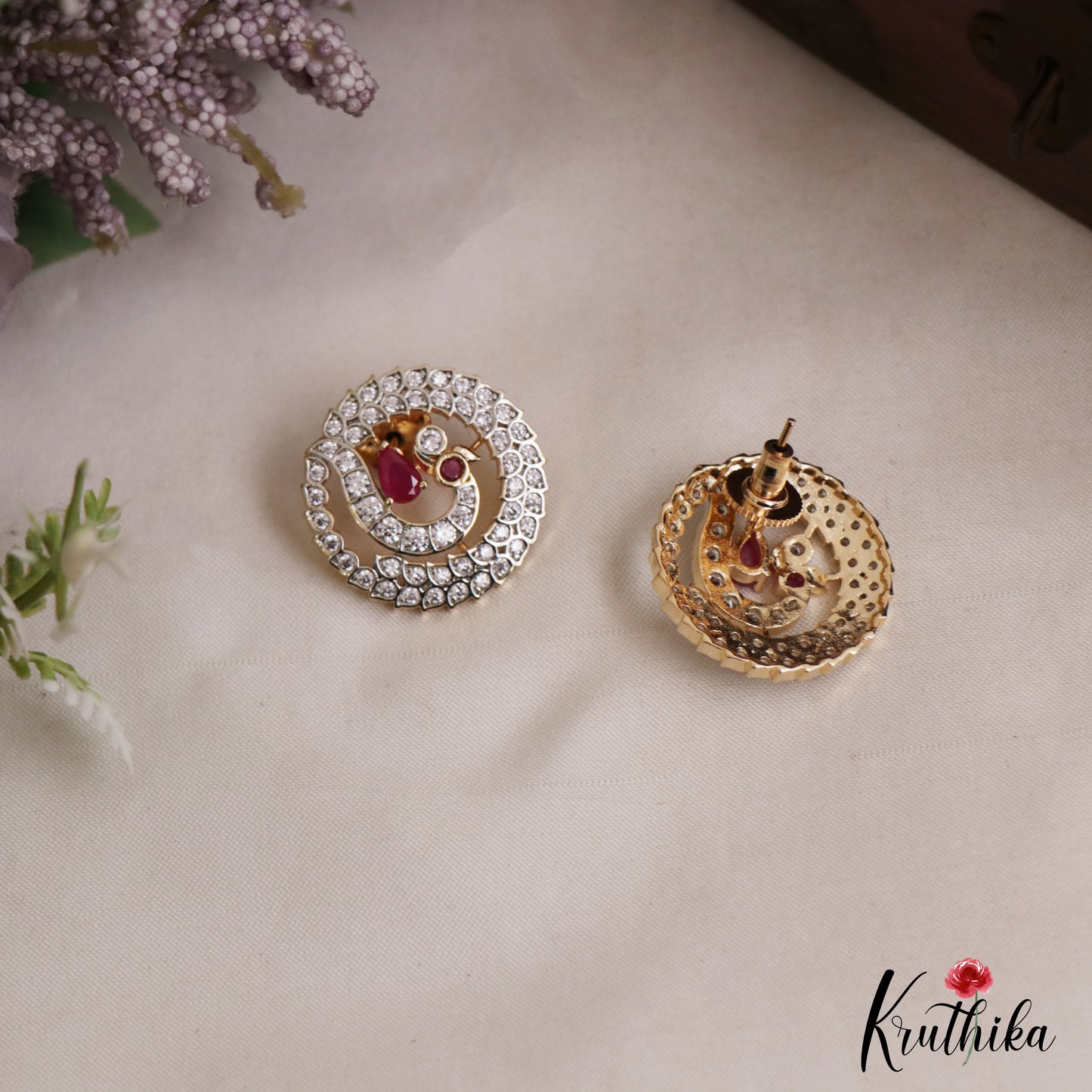 Trendy Peacock Motifs AD Stud Earrings E1101 (Available In 2 Colors)