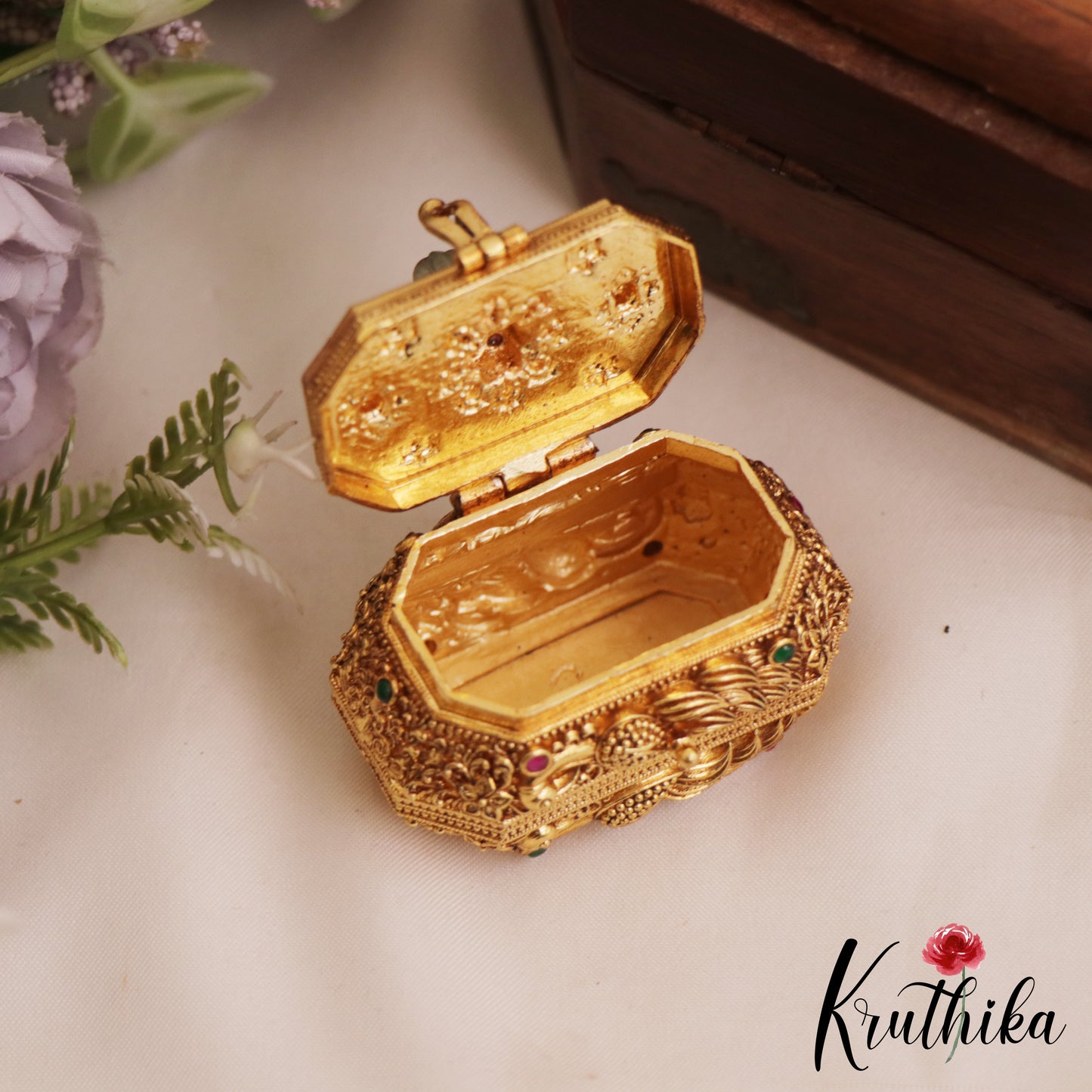 Classic Antique Floral Peacock Motifs Kumkum Box K24