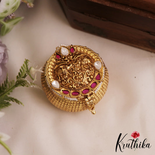 Beautiful Antique Elephant Motifs Kumkum Box K23 (Available In 4 Colors)
