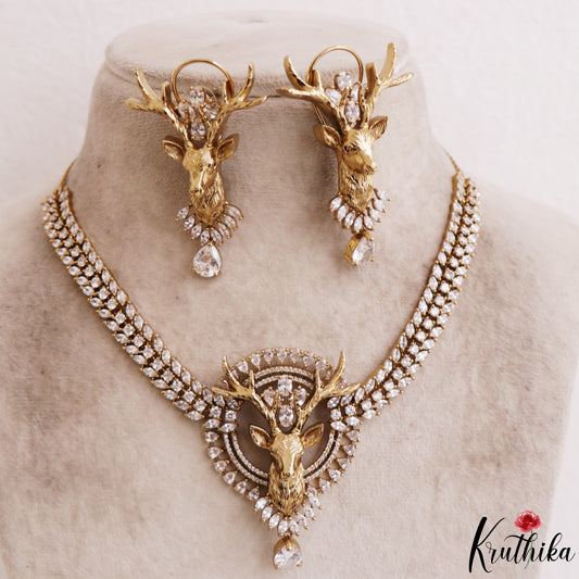 Stunning Deer Motifs CZ Victorian Necklace NC3151 (Available In 4 Colors)