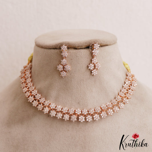 Sparkling Floral Motifs Rose Gold Finish Choker NC2993