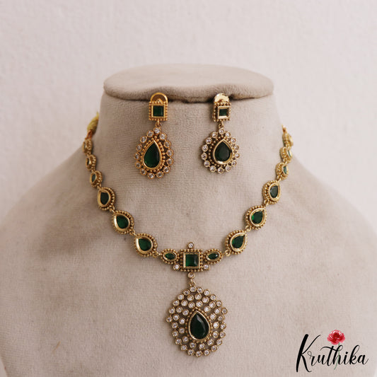 Classic Square Teardrop Motifs AD Necklace NC2959