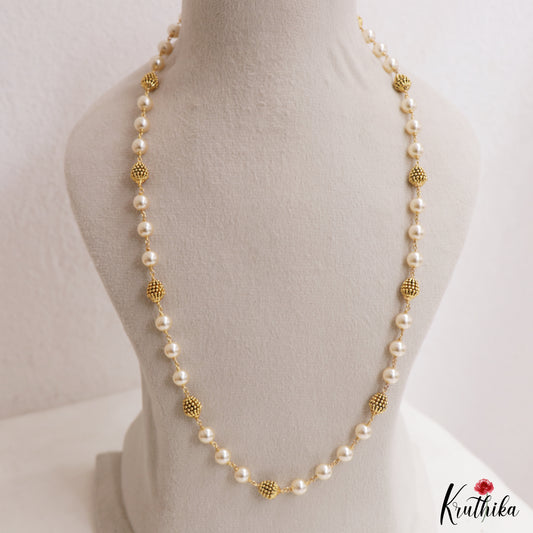 Elegant Gold-Tone Pearl Bead Mala NC3041