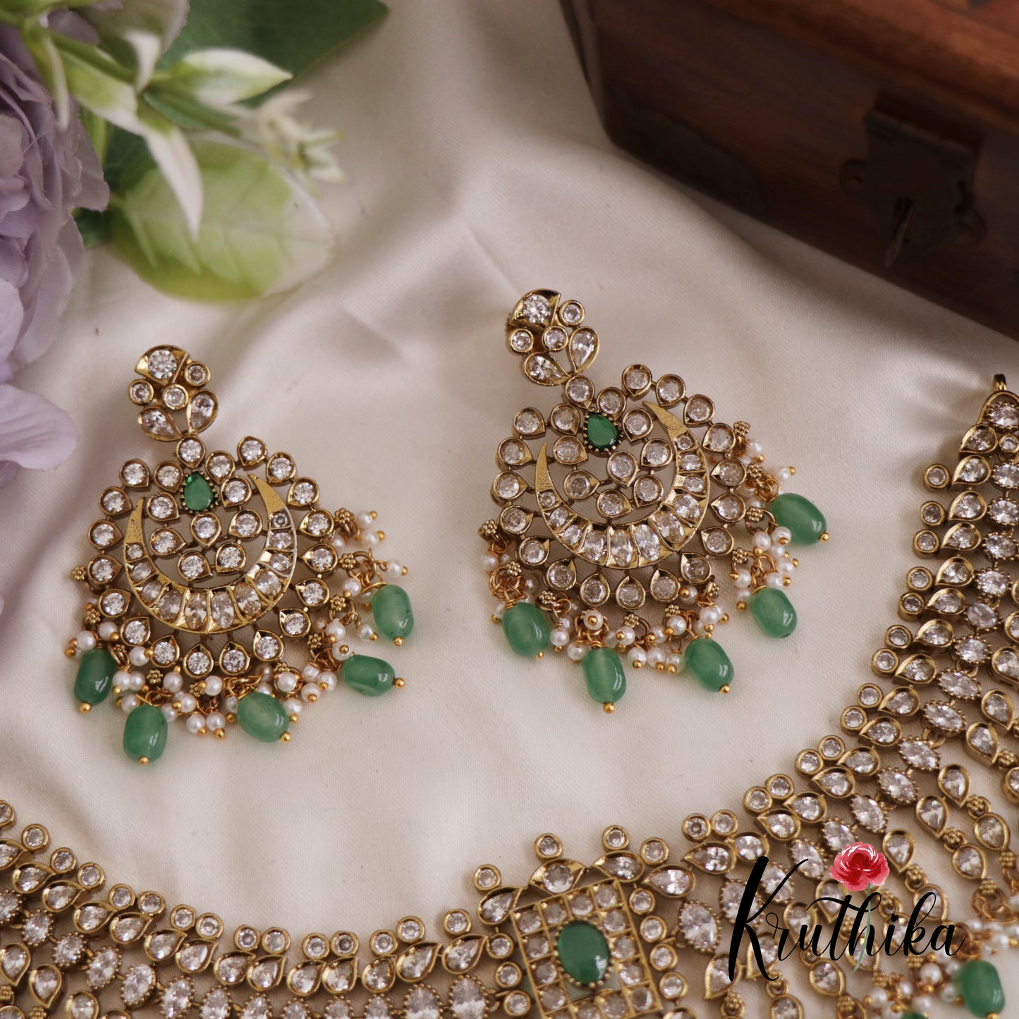 Stunning CZ Teardrop Choker With Pearl And Bead Drops NC2602 (Available In 2 Colors)