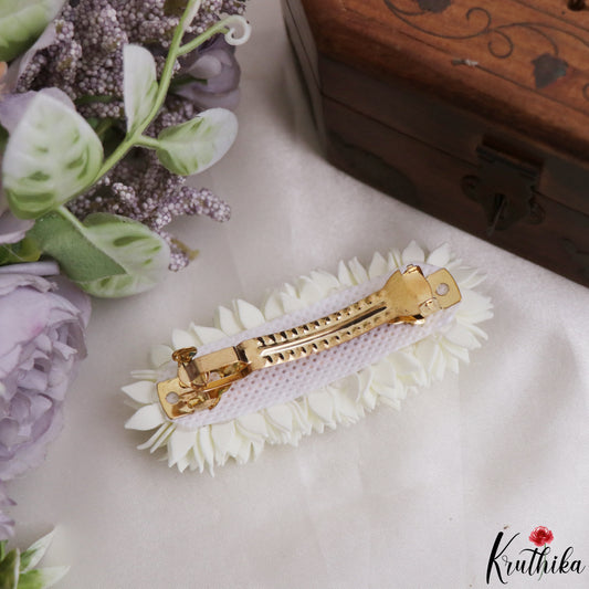Kolam design Real look-alike white flowers with attached hair clip G19 (Available in 3 colors)
