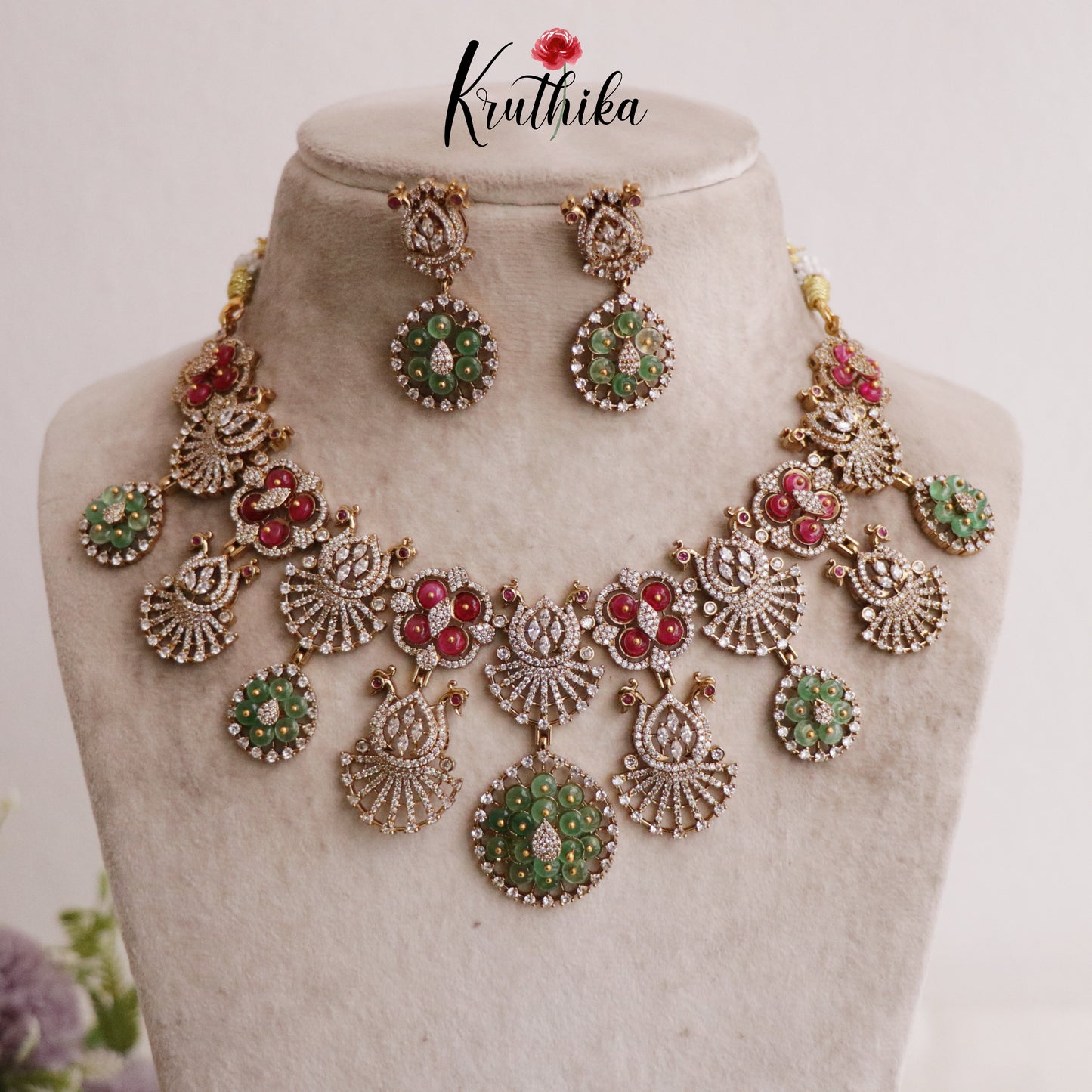 Elegant Multi Stone Peacock Desing Necklace Sets NC2067