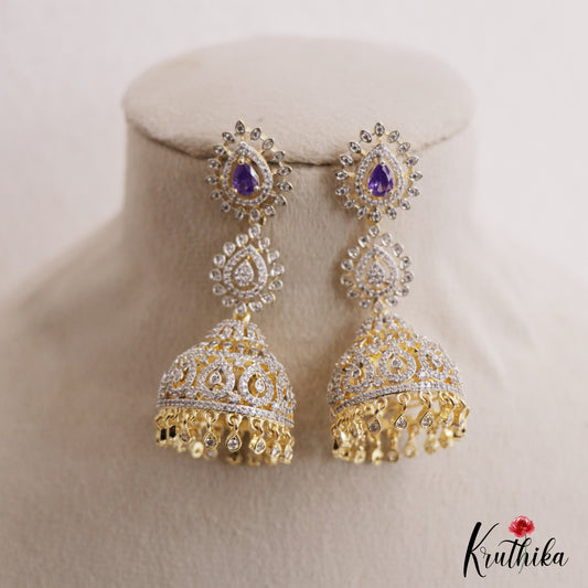 Gorgeous Teardrop Motifs CZ Victorian Jhumkas E1122 (Available In 3 Colors)