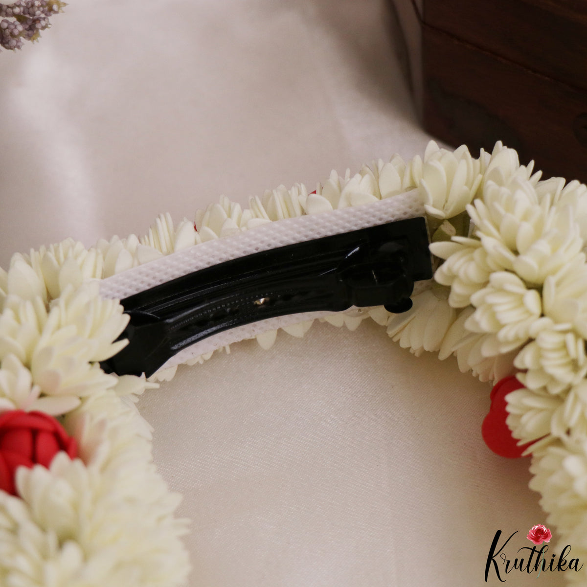 Artificial & reusable Two strands flowers string gajra with attached clip G28