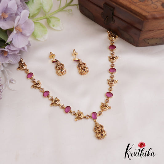 Simple Antique Lakshmi Peacock Motifs Necklace NC2675 (Available In 2 Colors)
