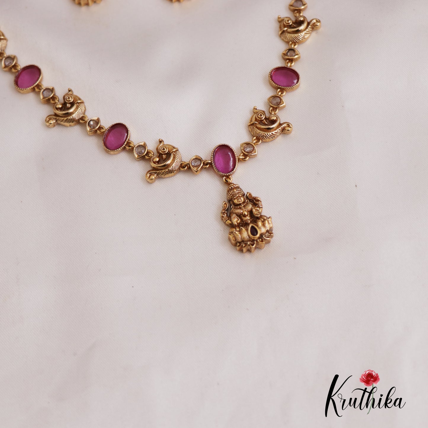Simple Antique Lakshmi Peacock Motifs Necklace NC2675 (Available In 2 Colors)