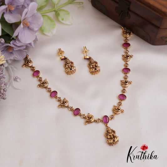 Simple Antique Lakshmi Peacock Motifs Necklace NC2675 (Available In 2 Colors)
