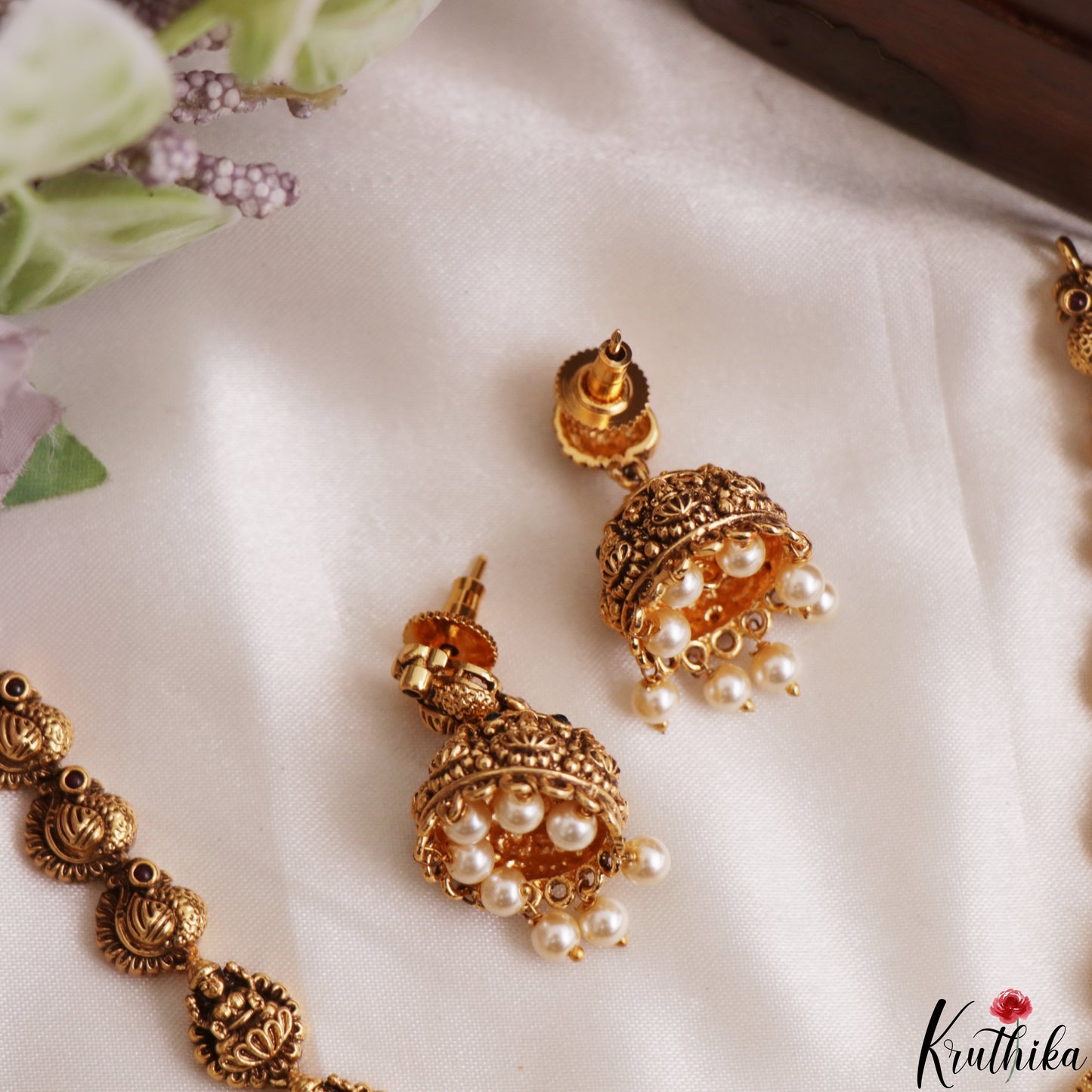 Classic Antique Lakshmi Motifs Choker With Pearl Drops NC3196