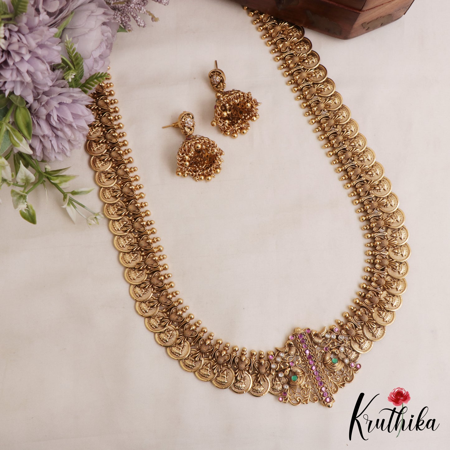 Premium Antique Peacock Motifs Lakshmi Kasu Haaram LH2121