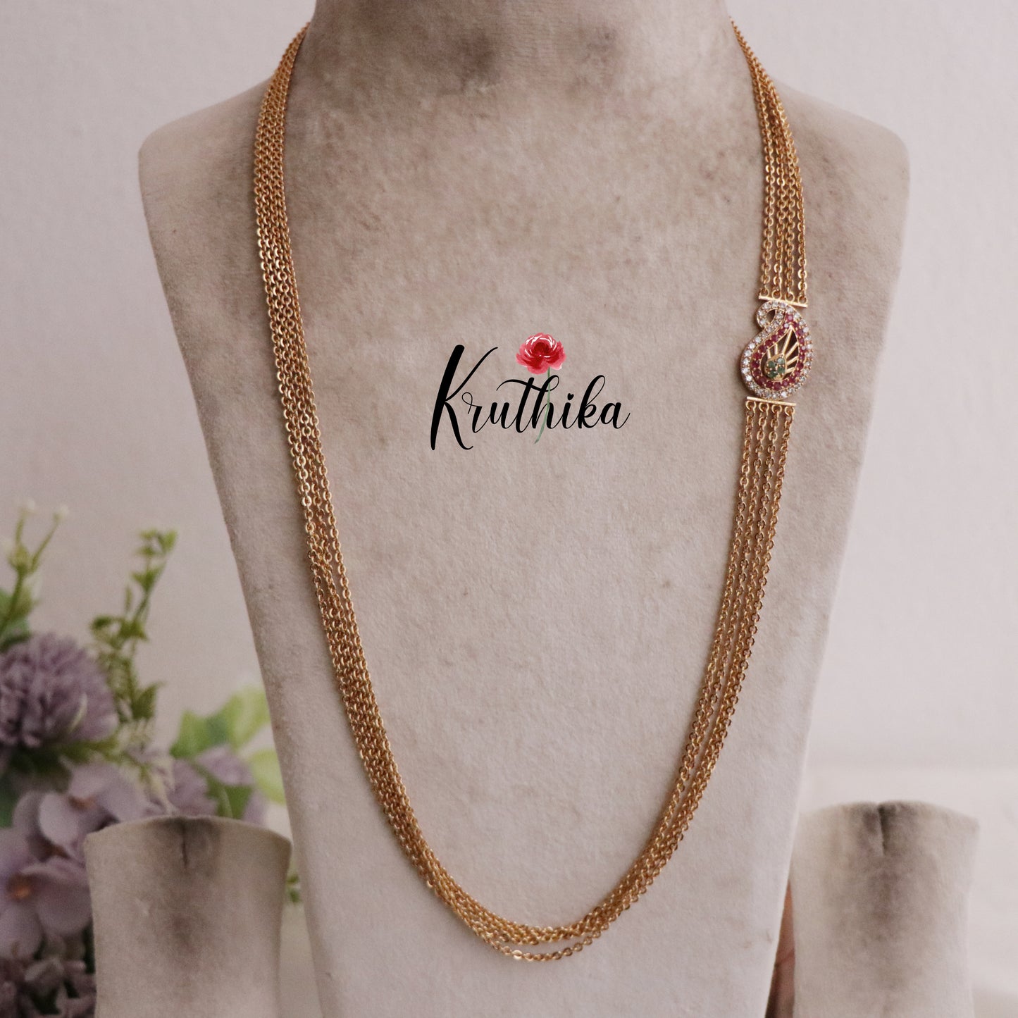 Grand Maanga Design Four Layer Vintage Chandra Multi Stone Haaram with Side AD Pendant LH1912